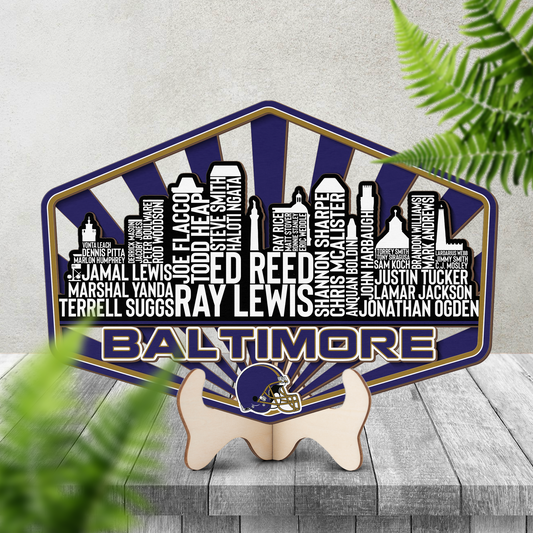 Baltimore Football Greatest Of All Time Legend Team Wood Sign Baltimore City Skyline Gift Decor