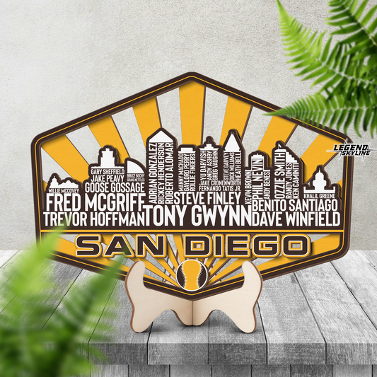 San Diego Baseball Greatest Of All Time Legend Team Wood Sign San Diego City Skyline Gift Decor
