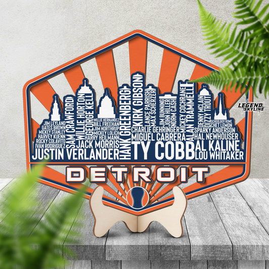 Detroit Baseball Greatest Of All Time Legend Team Wood Sign Detroit City Skyline Gift Decor