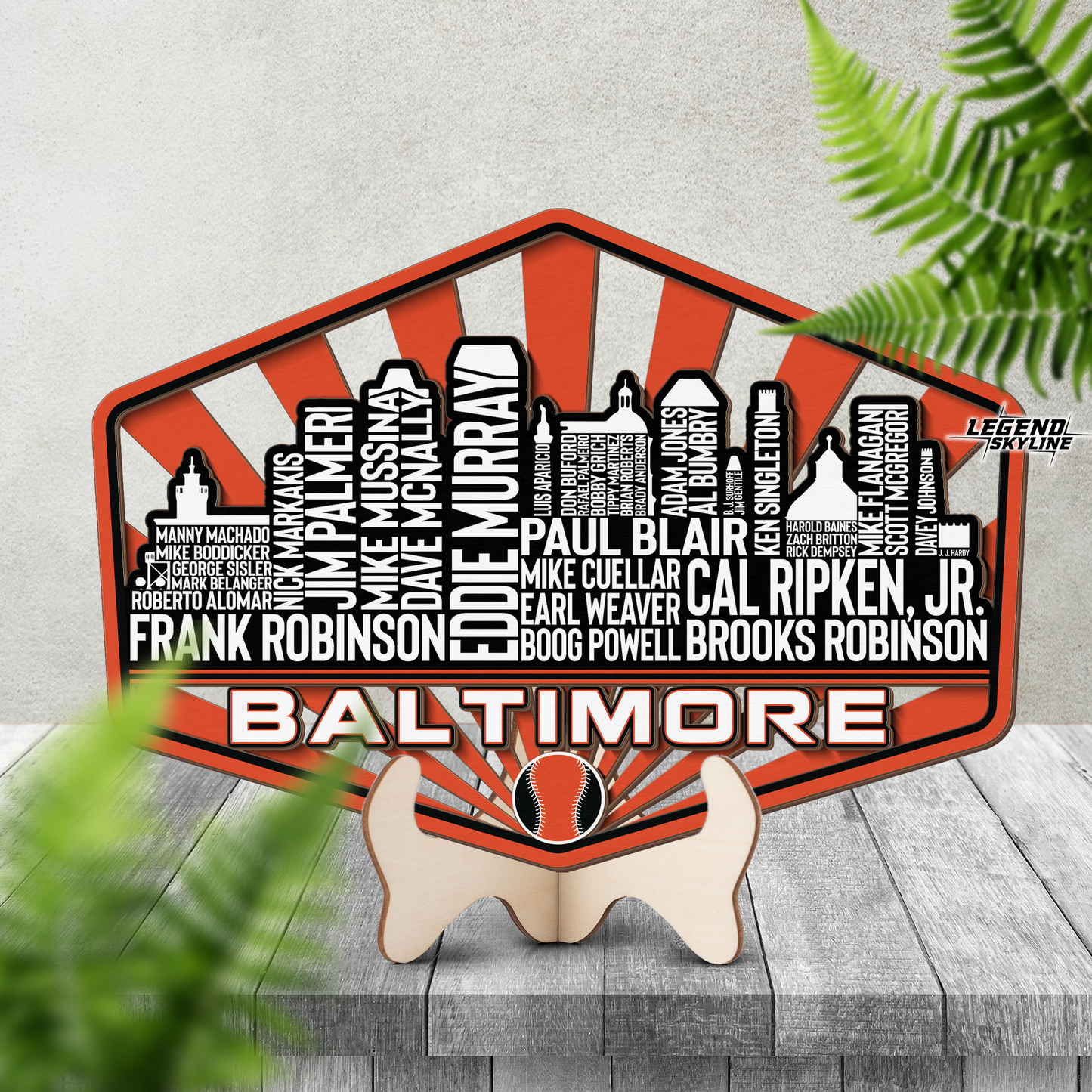 Baltimore Baseball Greatest Of All Time Legend Team Wood Sign Baltimore City Skyline Gift Decor