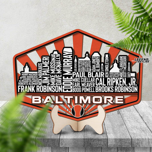 Baltimore Baseball Greatest Of All Time Legend Team Wood Sign Baltimore City Skyline Gift Decor