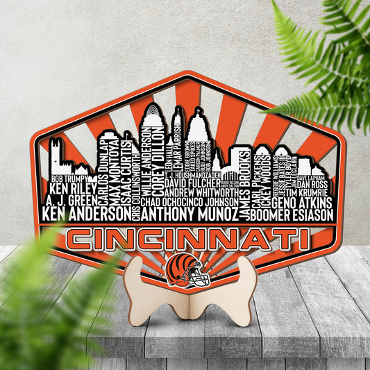 Cincinnati Football Greatest Of All Time Legend Team Wood Sign Cincinnati City Skyline Gift Decor