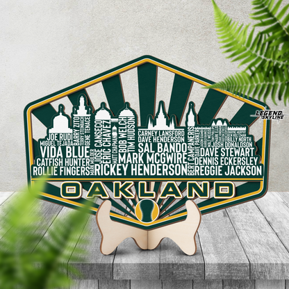 Oakland Baseball Greatest Of All Time Legend Team Wood Sign Oakland City Skyline Gift Decor