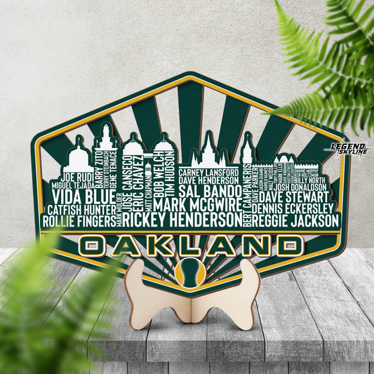 Oakland Baseball Greatest Of All Time Legend Team Wood Sign Oakland City Skyline Gift Decor