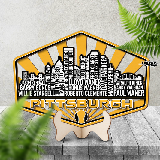 Pittsburgh Baseball Greatest Of All Time Legend Team Wood Sign Pittsburgh City Skyline Gift Decor