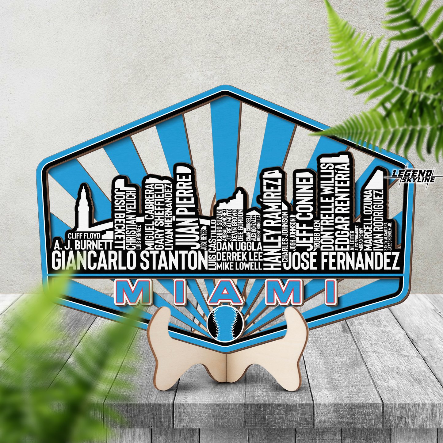 Miami Baseball Greatest Of All Time Legend Team Wood Sign Miami City Skyline Gift Decor