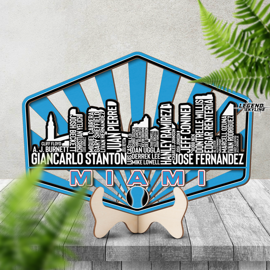 Miami Baseball Greatest Of All Time Legend Team Wood Sign Miami City Skyline Gift Decor