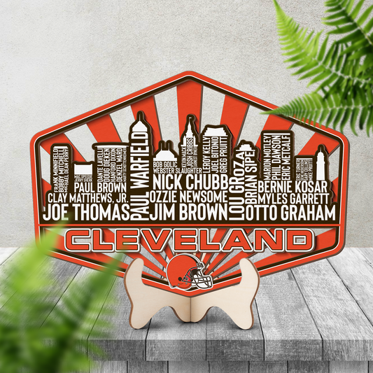 Cleveland Football Greatest Of All Time Legend Team Wood Sign Cleveland City Skyline Gift Decor