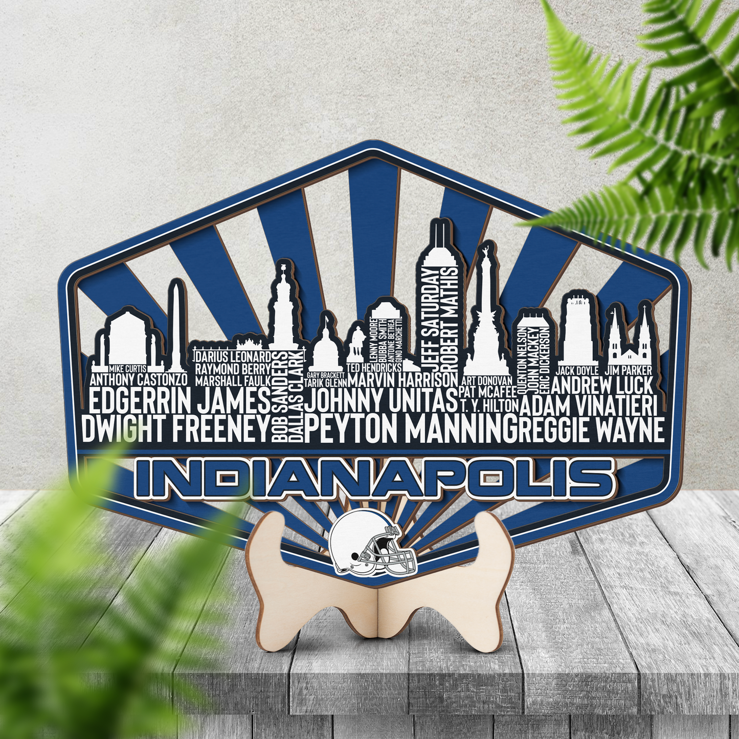 Indianapolis Football Greatest Of All Time Legend Team Wood Sign Indianapolis City Skyline Gift Decor
