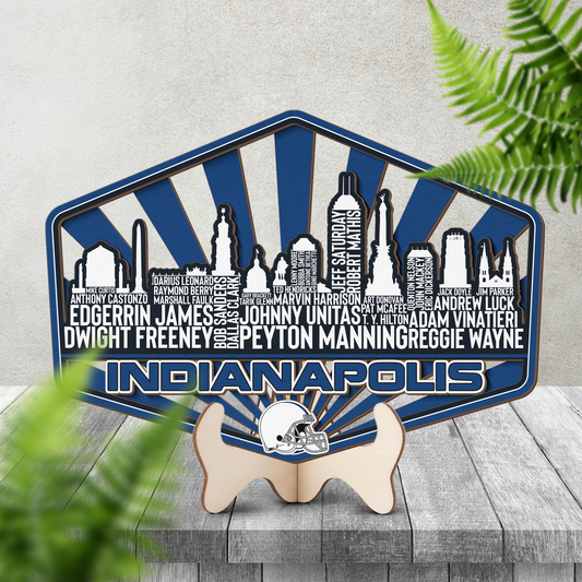 Indianapolis Football Greatest Of All Time Legend Team Wood Sign Indianapolis City Skyline Gift Decor