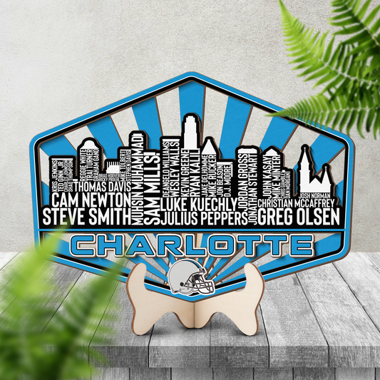 Carolina Football Greatest Of All Time Legend Team Wood Sign Charlotte City Skyline Gift Decor