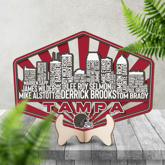 Tampa Bay Football Greatest Of All Time Legend Team Wood Sign Tampa City Skyline Gift Decor