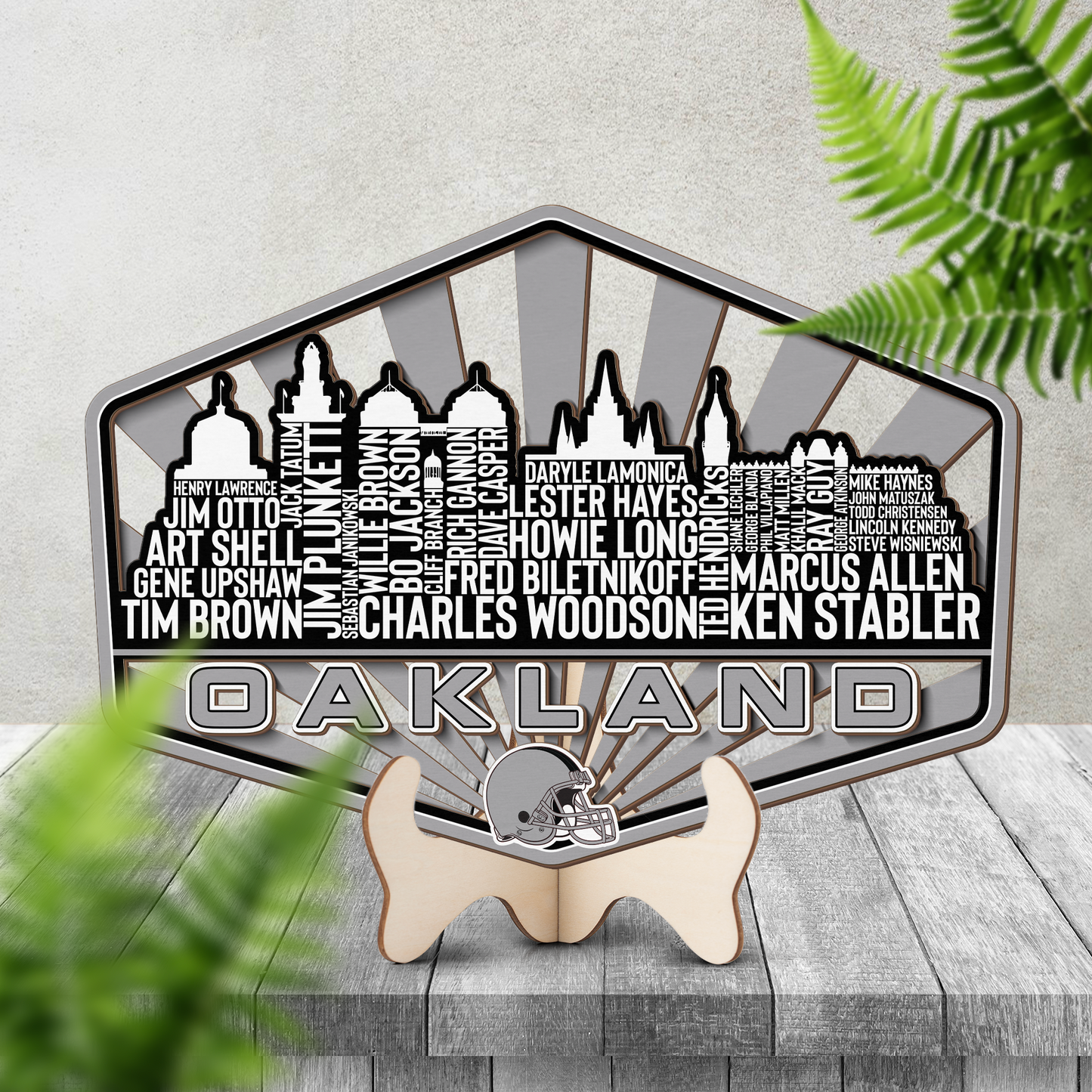 Oakland Football Greatest Of All Time Legend Team Wood Sign Oakland City Skyline Gift Decor