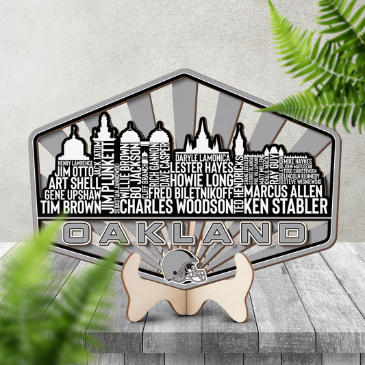 Oakland Football Greatest Of All Time Legend Team Wood Sign Oakland City Skyline Gift Decor