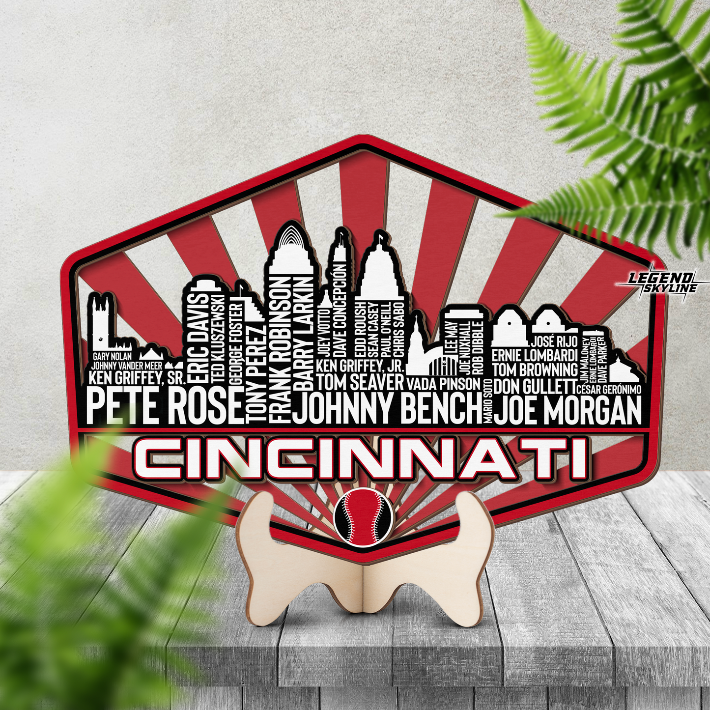 Cincinnati Baseball Greatest Of All Time Legend Team Wood Sign Cincinnati City Skyline Gift Decor