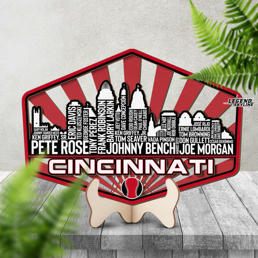 Cincinnati Baseball Greatest Of All Time Legend Team Wood Sign Cincinnati City Skyline Gift Decor