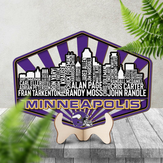 Minnesota Football Greatest Of All Time Legend Team Wood Sign Minneapolis City Skyline Gift Decor