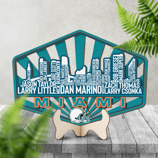 Miami Football Greatest Of All Time Legend Team Wood Sign Miami City Skyline Gift Decor