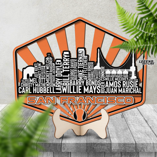 San Francisco Baseball Greatest Of All Time Legend Team Wood Sign San Francisco City Skyline Gift Decor