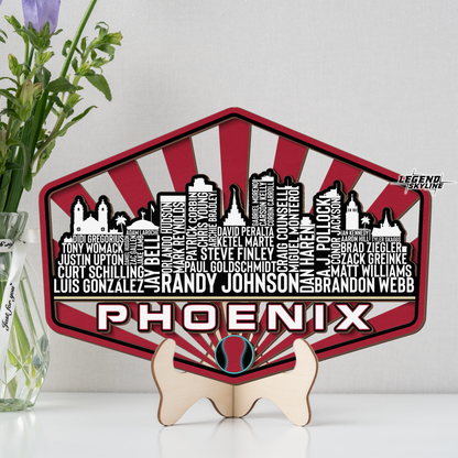 Arizona Baseball Greatest Of All Time Legend Team Wood Sign Phoenix City Skyline Gift Decor