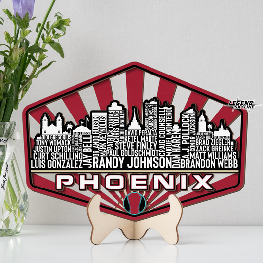 Arizona Baseball Greatest Of All Time Legend Team Wood Sign Phoenix City Skyline Gift Decor