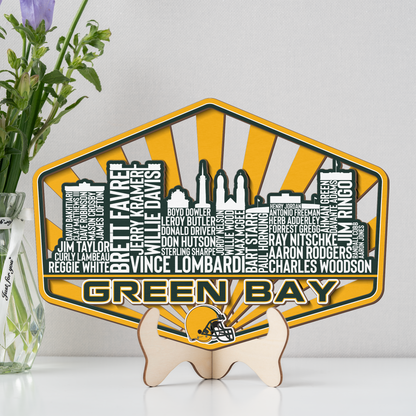 Green Bay Football Greatest Of All Time Legend Team Wood Sign Green Bay City Skyline Gift Decor