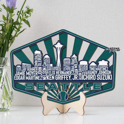 Seattle Baseball Greatest Of All Time Legend Team Wood Sign Seattle City Skyline Gift Decor