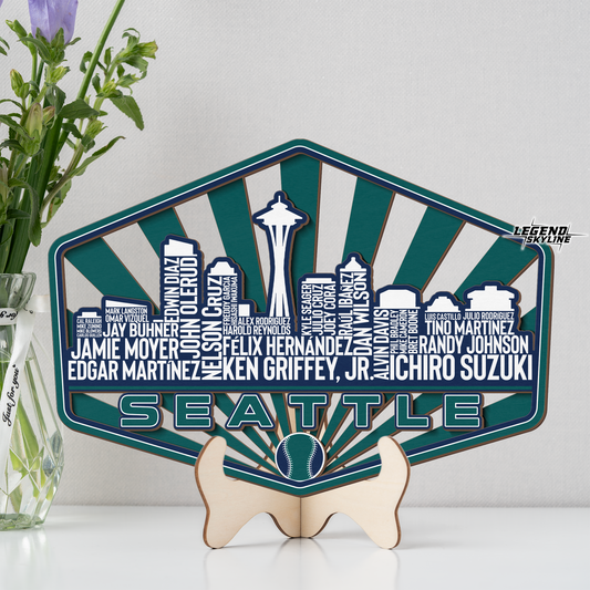 Seattle Baseball Greatest Of All Time Legend Team Wood Sign Seattle City Skyline Gift Decor