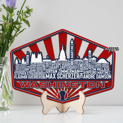 Washington Baseball Greatest Of All Time Legend Team Wood Sign Washington City Skyline Gift Decor