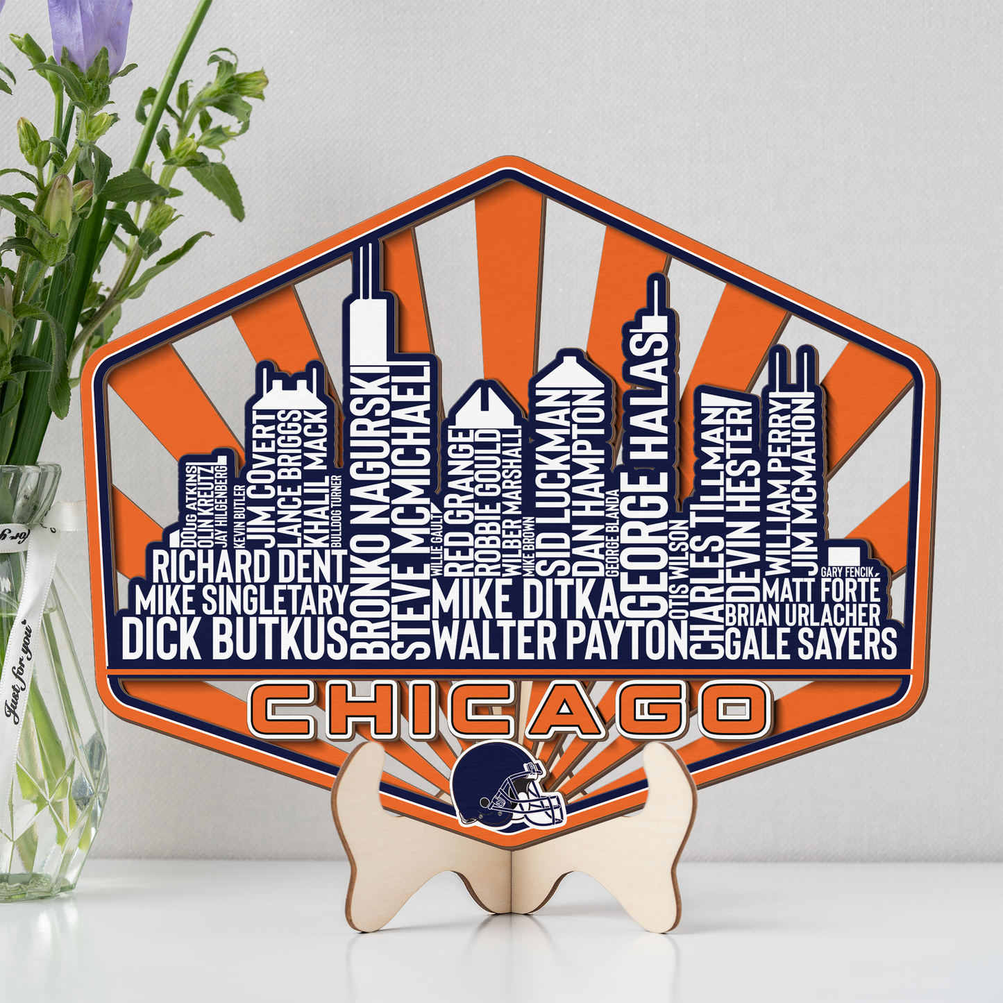Chicago Football Greatest Of All Time Legend Team Wood Sign Chicago City Skyline Gift Decor