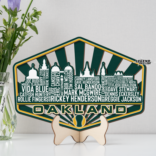 Oakland Baseball Greatest Of All Time Legend Team Wood Sign Oakland City Skyline Gift Decor