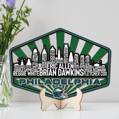 Philadelphia Football Greatest Of All Time Legend Team Wood Sign Philadelphia City Skyline Gift Decor