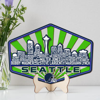 Seattle Football Greatest Of All Time Legend Team Wood Sign Seattle City Skyline Gift Decor