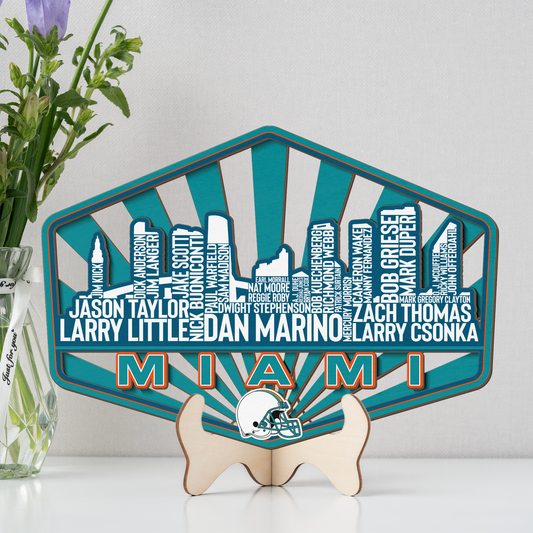 Miami Football Greatest Of All Time Legend Team Wood Sign Miami City Skyline Gift Decor