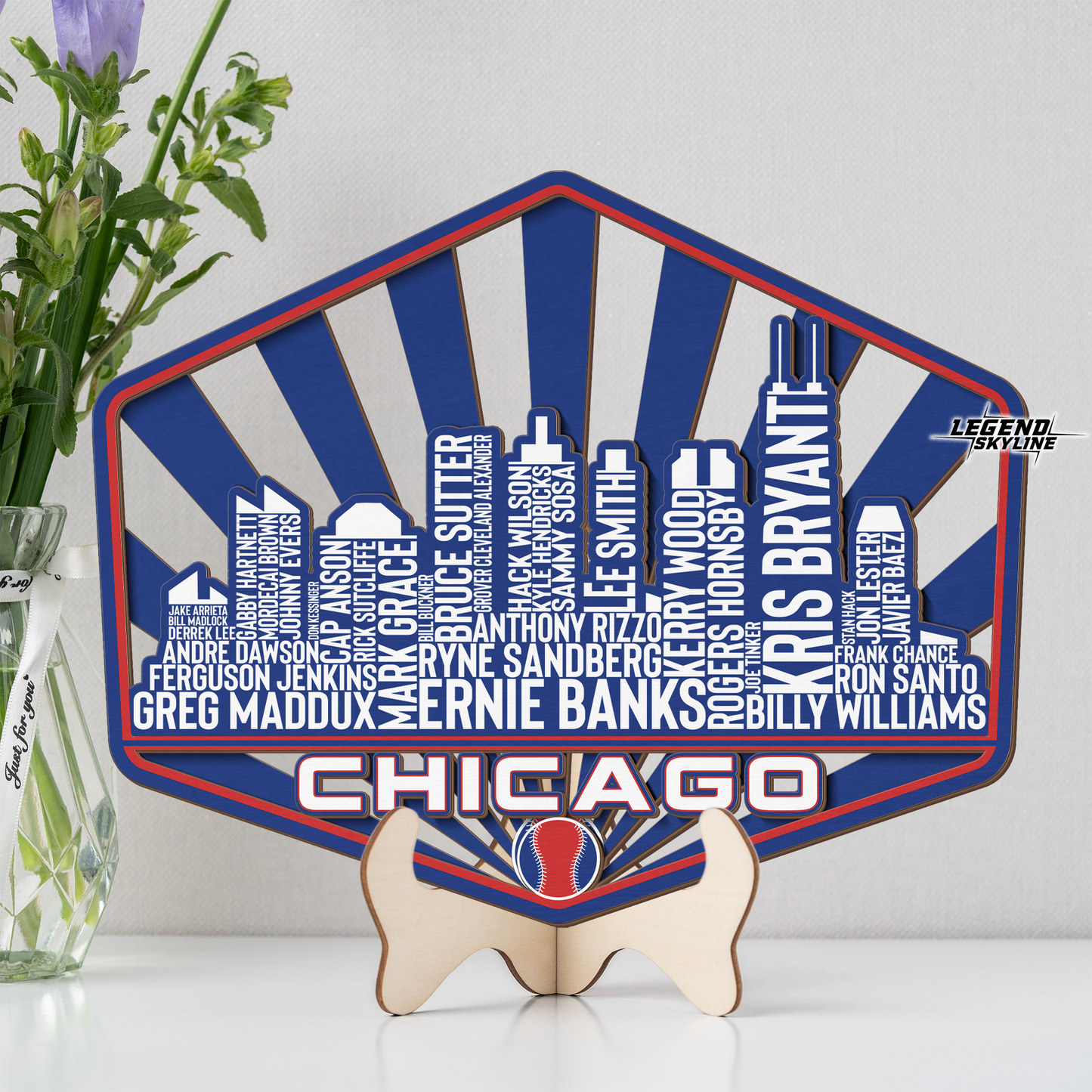 Chicago Baseball Greatest Of All Time Legend Team Wood Sign Chicago City Skyline Gift Decor