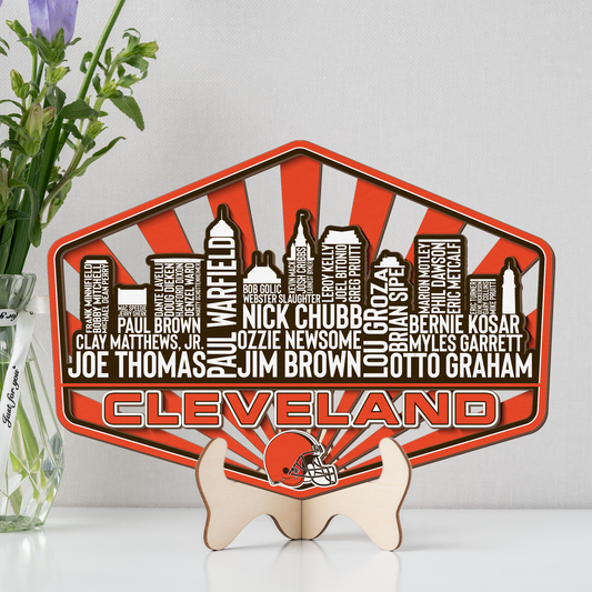 Cleveland Football Greatest Of All Time Legend Team Wood Sign Cleveland City Skyline Gift Decor