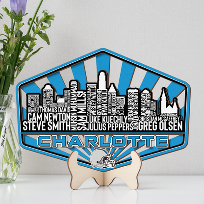 Carolina Football Greatest Of All Time Legend Team Wood Sign Charlotte City Skyline Gift Decor