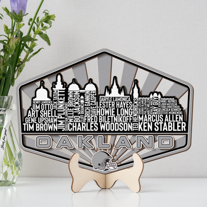 Oakland Football Greatest Of All Time Legend Team Wood Sign Oakland City Skyline Gift Decor