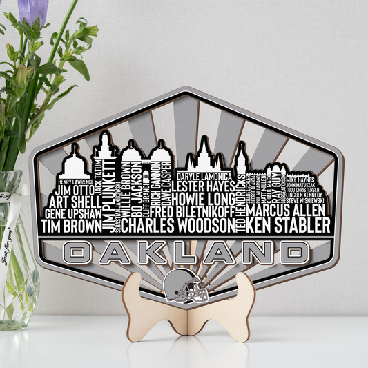 Oakland Football Greatest Of All Time Legend Team Wood Sign Oakland City Skyline Gift Decor