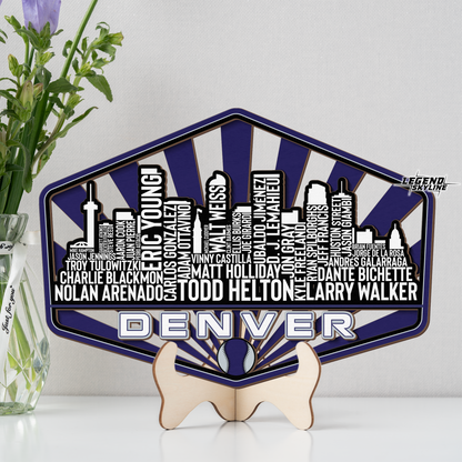 Colorado Baseball Greatest Of All Time Legend Team Wood Sign Denver City Skyline Gift Decor