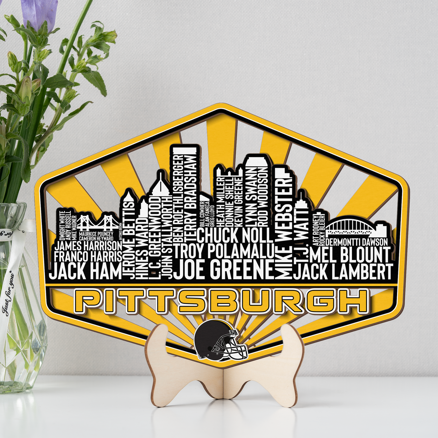 Pittsburgh Football Greatest Of All Time Legend Team Wood Sign Pittsburgh City Skyline Gift Decor