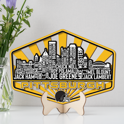Pittsburgh Football Greatest Of All Time Legend Team Wood Sign Pittsburgh City Skyline Gift Decor