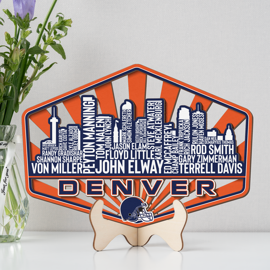Denver Football Greatest Of All Time Legend Team Wood Sign Denver City Skyline Gift Decor