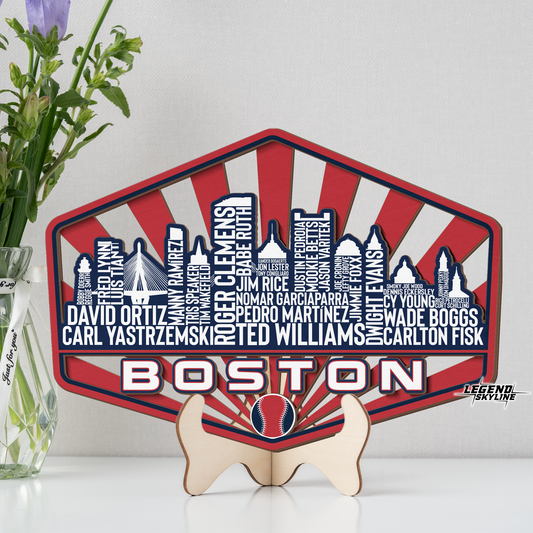 Boston Baseball Greatest Of All Time Legend Team Wood Sign Boston City Skyline Gift Decor