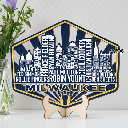 Milwaukee Baseball Greatest Of All Time Legend Team Wood Sign Milwaukee City Skyline Gift Decor