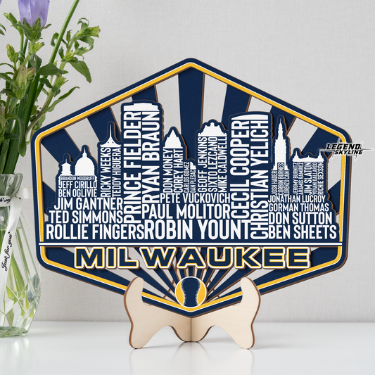 Milwaukee Baseball Greatest Of All Time Legend Team Wood Sign Milwaukee City Skyline Gift Decor