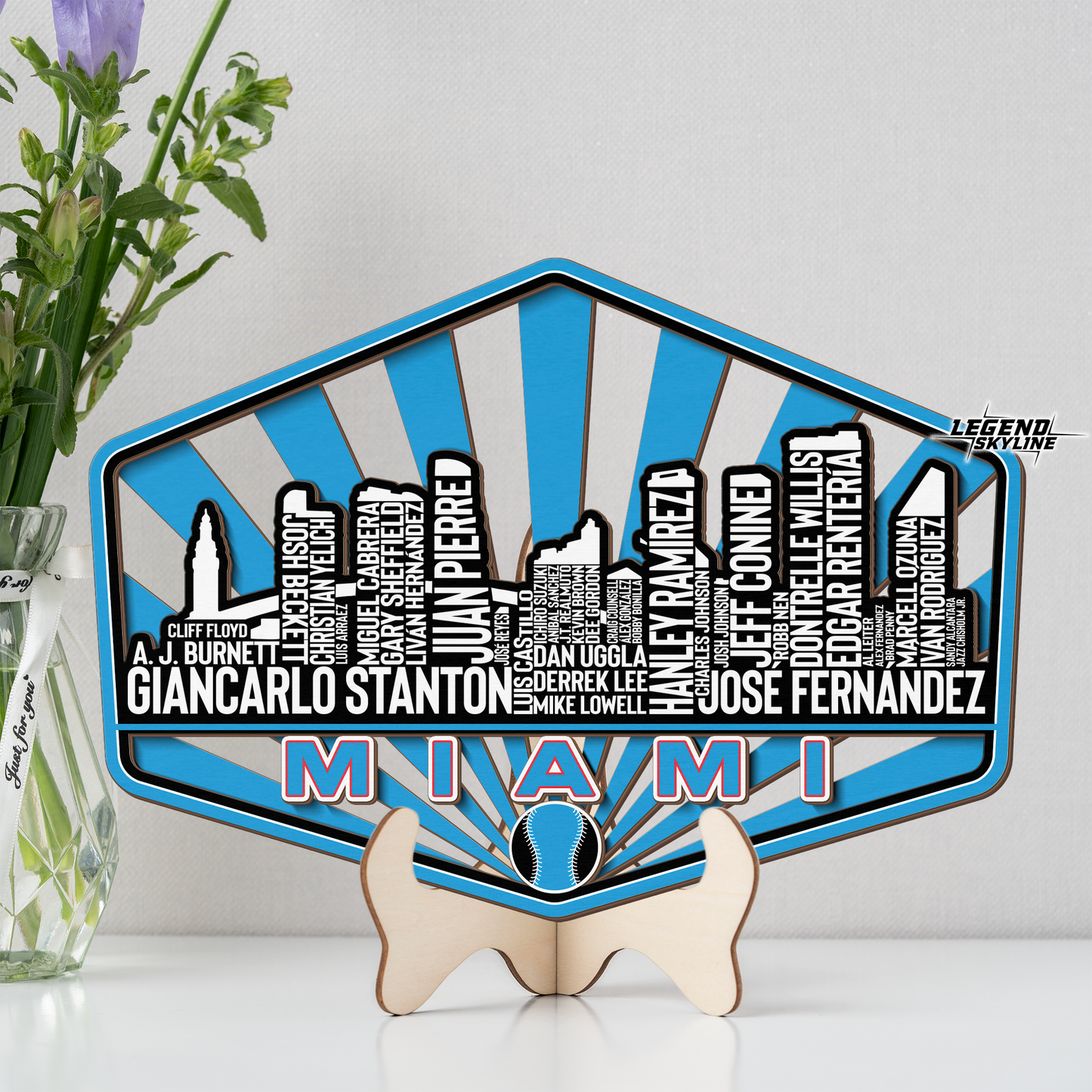 Miami Baseball Greatest Of All Time Legend Team Wood Sign Miami City Skyline Gift Decor