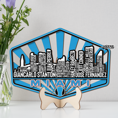 Miami Baseball Greatest Of All Time Legend Team Wood Sign Miami City Skyline Gift Decor
