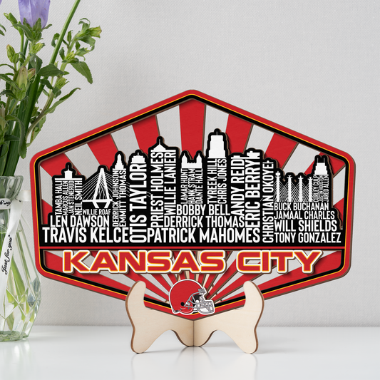 Kansas City Football Greatest Of All Time Legend Team Wood Sign Kansas City Skyline Gift Decor