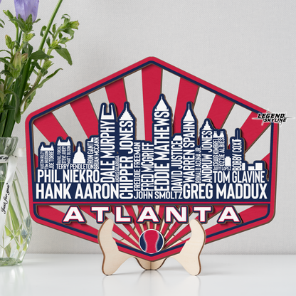 Atlanta Baseball Greatest Of All Time Legend Team Wood Sign Atlanta City Skyline Gift Decor